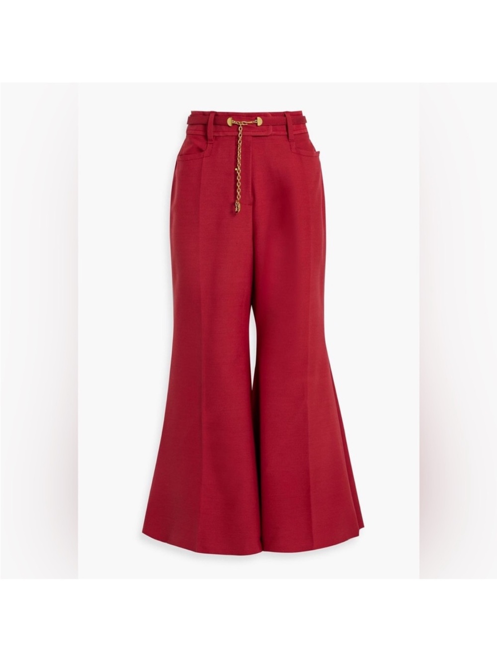 Zimmermann Crimson Wide-Leg High-Waist Pants with Chain Detail